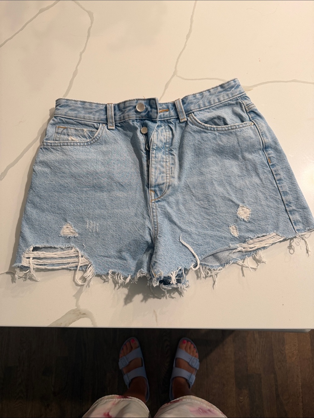Zara Light Blue Distressed Denim Cutoff Shorts